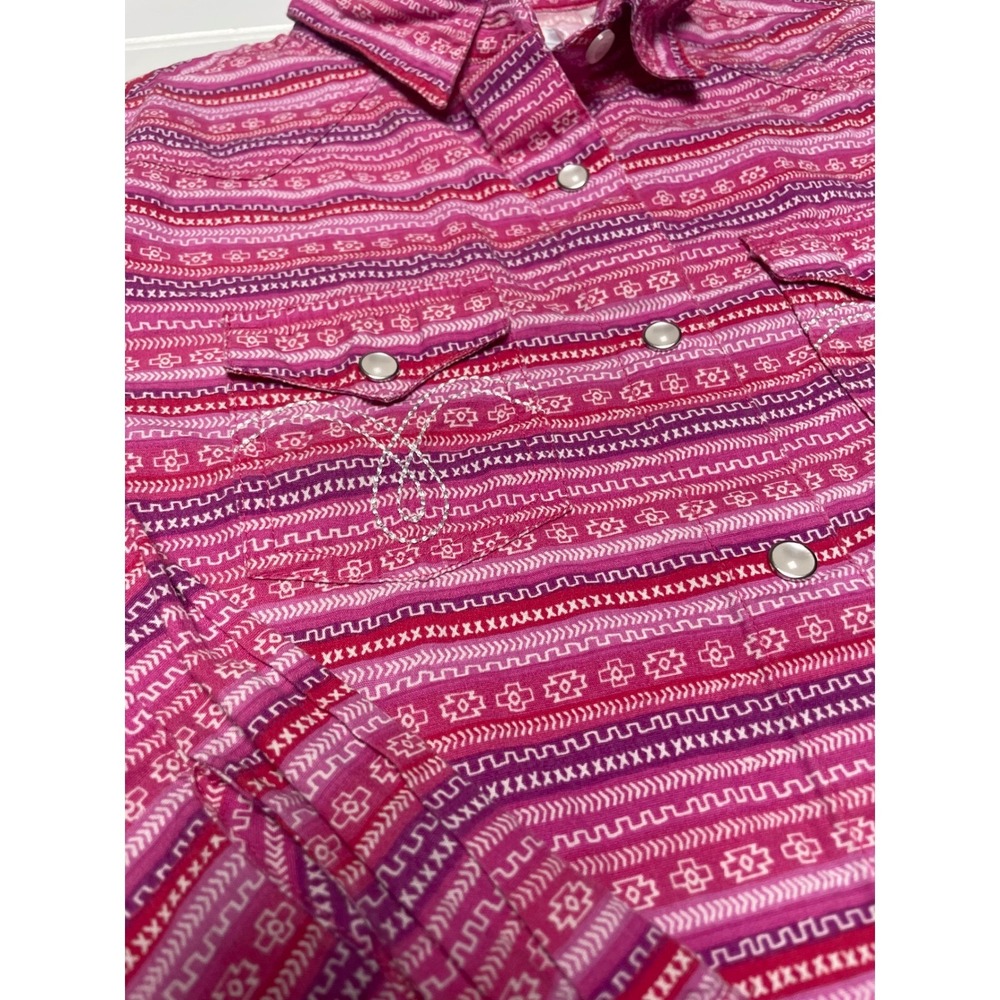 Panhandle Western Pink Purple Aztec Pearl Snap Long Sleeve Shirt Girls Medium - Picture 9 of 12
